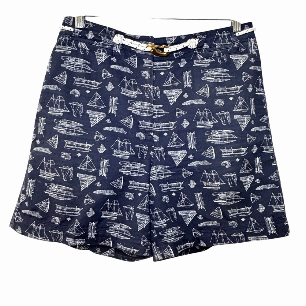 Lauren Ralph Lauren Womens Nautical Ship Print 100% Cotton Shorts Size 10 Preppy - Picture 2 of 14